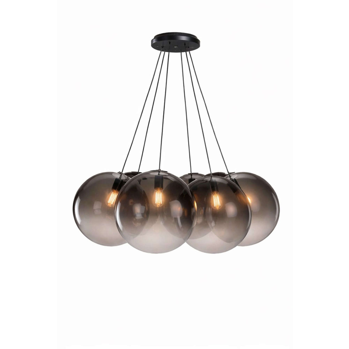 s.luce Orb Cluster Glas-Hängelampe 7-flammig 7x50cm, moderne Pendelleuchte mit großen, dekorativen Glaskugeln für Esstisch.