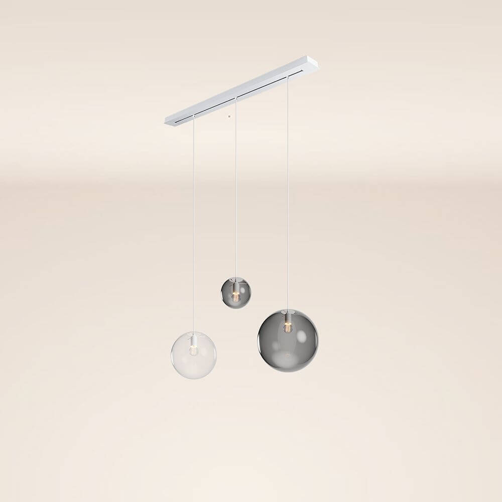 s.luce Orb Esstisch-Hängelampe 3-flammig 120cm Ø 20/30/40 in modernem Design mit drei hängenden Glaskugeln