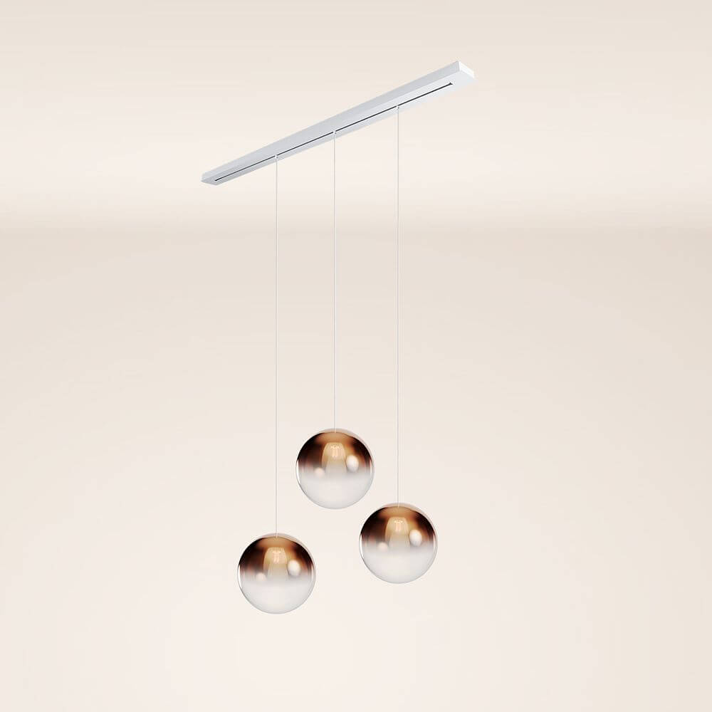 s.luce Orb Esstischleuchte 3-flammig 160cm Ø 3x40 mit drei hängenden Kugeln in modernem Design.