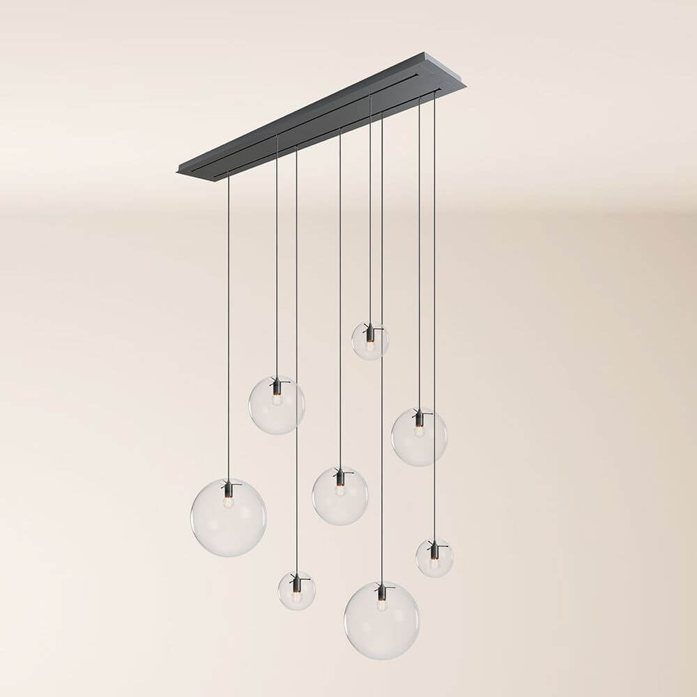 s.luce Orb Esstischleuchte 8-flammig 160cm 2-reihig mit stilvollen Glaskugeln