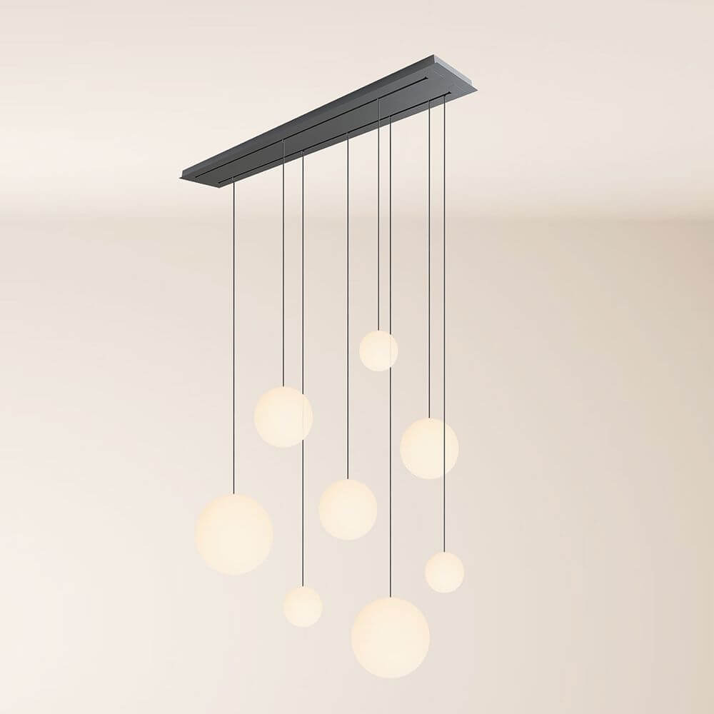 s.luce Orb Esstischleuchte 8-flammig 160cm 2-reihig elegante Deckenleuchte mit mehreren schwebenden Kugeln
