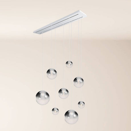 s.luce Orb Esstischleuchte 8-flammig 160cm 2-reihig mit modernen Kugeln und elegantem Design.