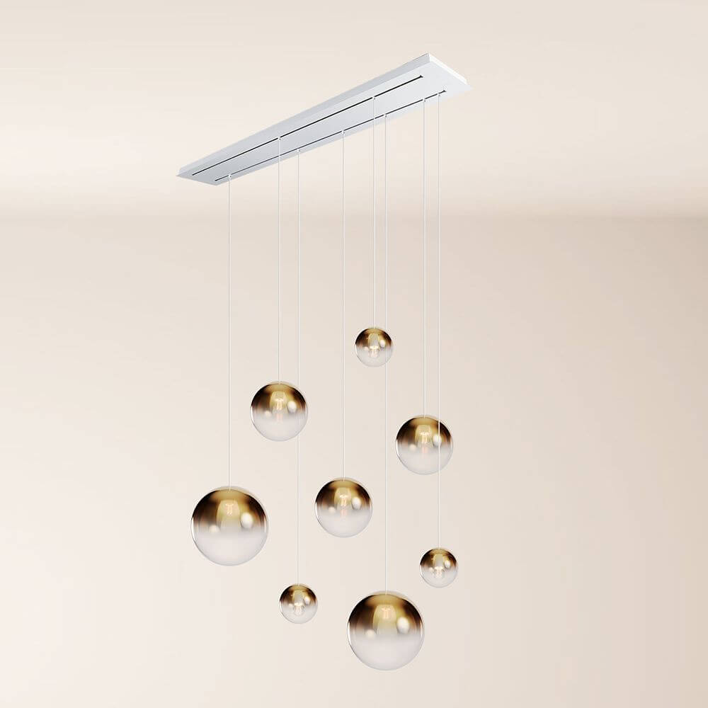 s.luce Orb Esstischleuchte 8-flammig 160cm 2-reihig hängende Pendelleuchte Design mit Glaskugeln