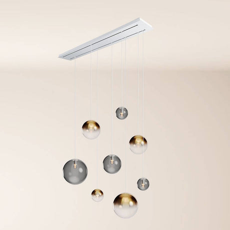 s.luce Orb Esstischleuchte 8-flammig 160cm 2-reihig mit eleganten hängenden Glaskugeln