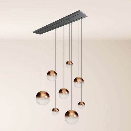 s.luce Orb Esstischleuchte 8-flammig 160cm 2-reihig mit modernen hängenden Glaskugeln