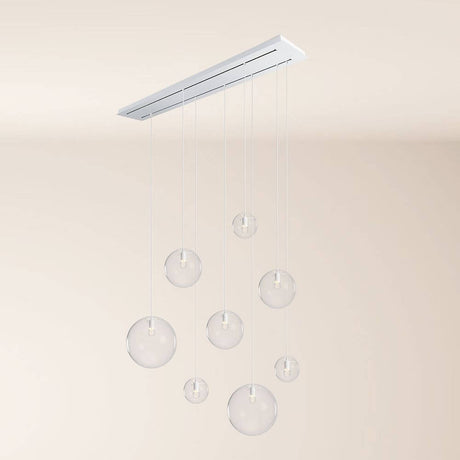 s.luce Orb Esstischleuchte 8-flammig 160cm 2-reihig - moderne Pendelleuchte mit 8 Glaskugeln und flexiblem Design.