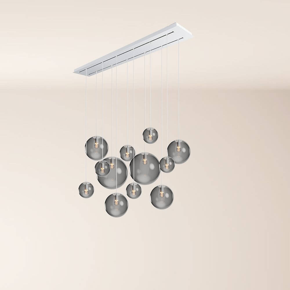 s.luce Orb Esszimmerlampe 12-flammig 160cm 2-reihig mit modernen Glaspendelleuchten