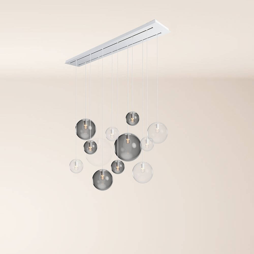 s.luce Orb Esszimmerlampe 12-flammig 160cm 2-reihig mit eleganten Glaskugeln.
