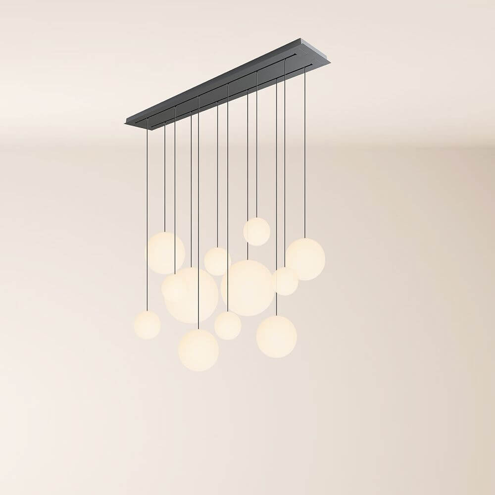 s.luce Orb Esszimmerlampe 12-flammig 160cm 2-reihig in modernem Design mit schwebenden Leuchten.
