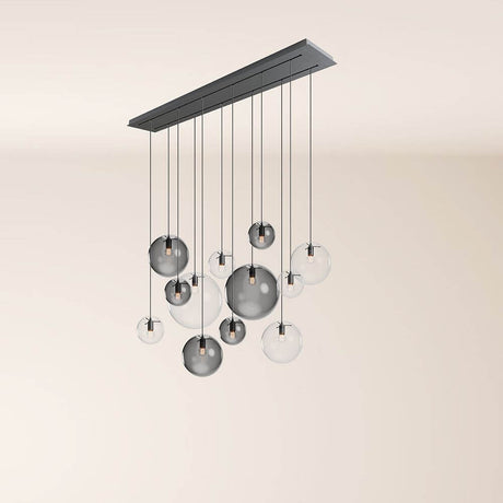 s.luce Orb Esszimmerlampe 12-flammig 160cm 2-reihig mit hängenden Glaskugeln für modernes Ambiente.