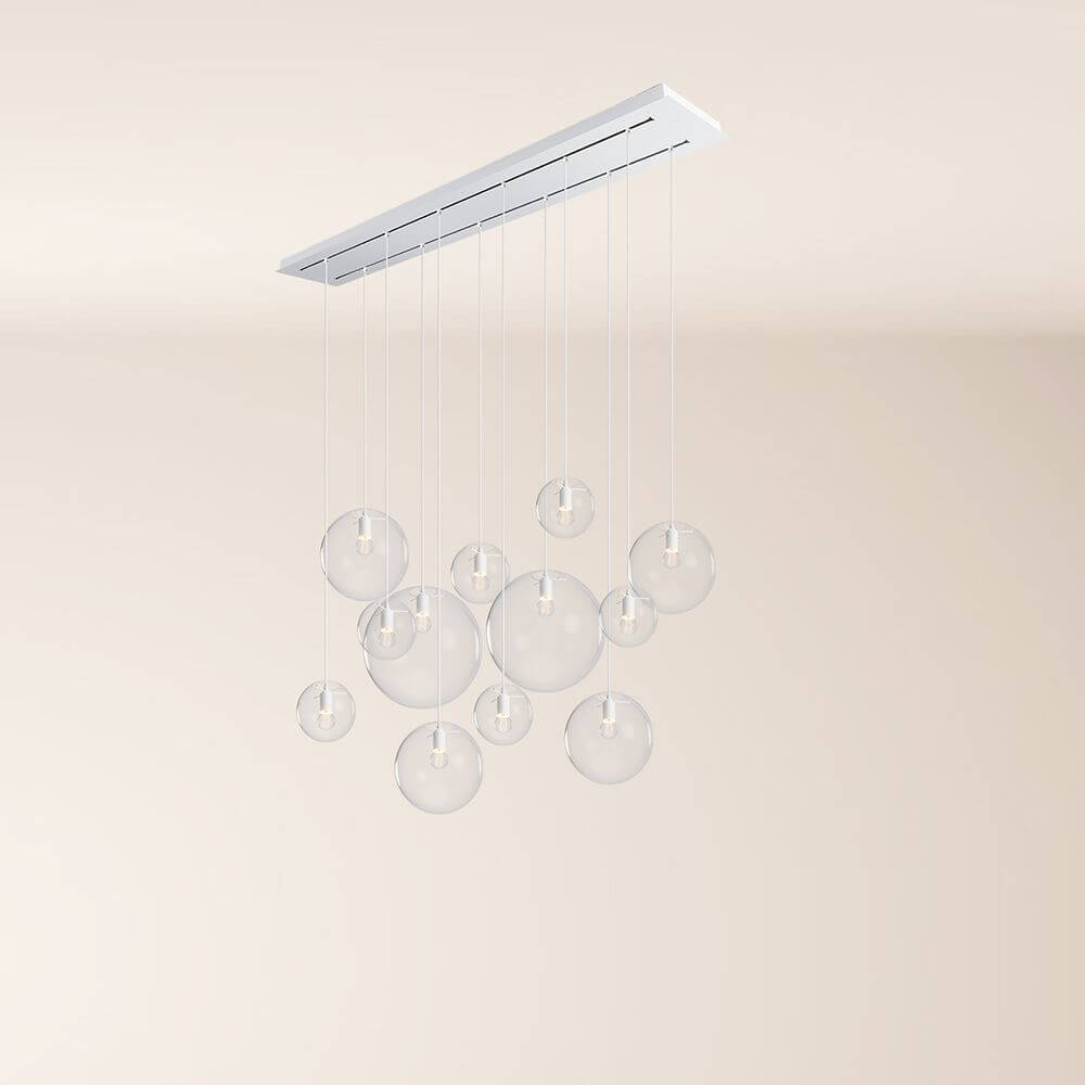 s.luce Orb Esszimmerlampe 12-flammig 160cm 2-reihig mit modernen Glaskugeln und elegantem Design.