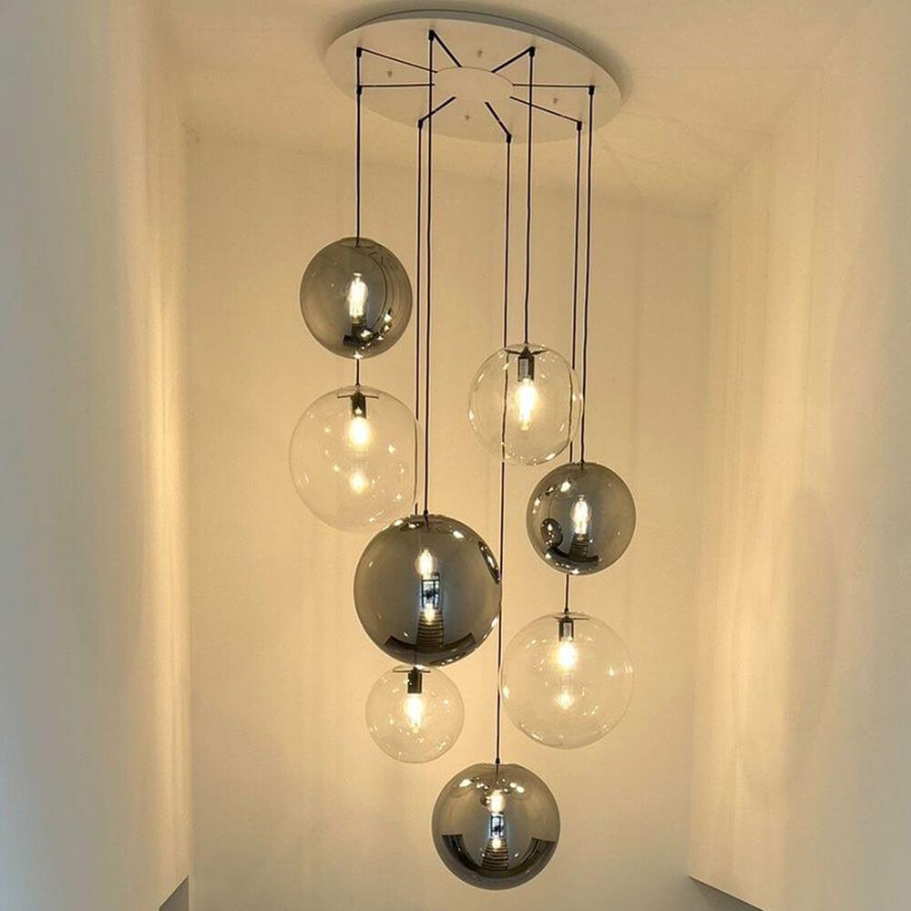 s.luce Orb gallery lamp 8-flame modular hanging pendant light with stylish spheres.