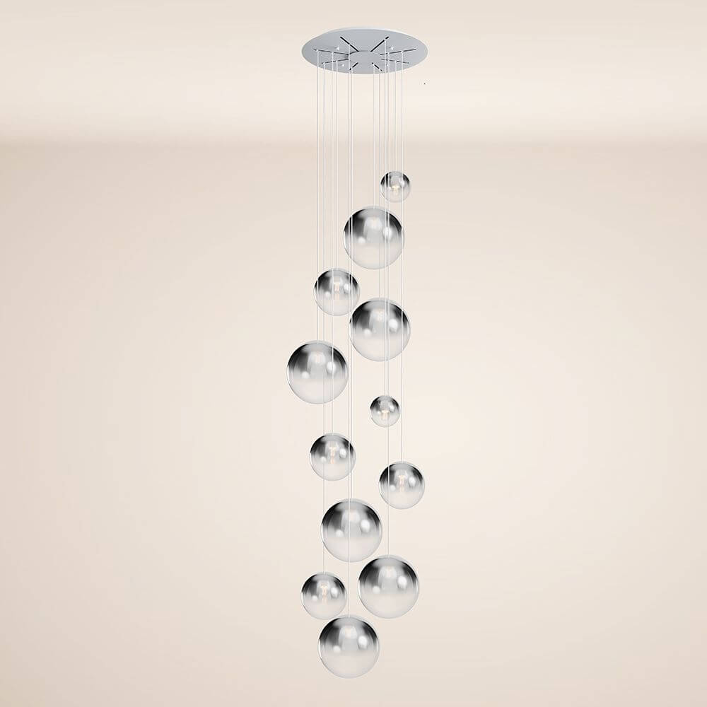 s.luce Orb Galerieleuchte 12-flammig Modular in modernem Design mit hängenden Glas-Kugeln.