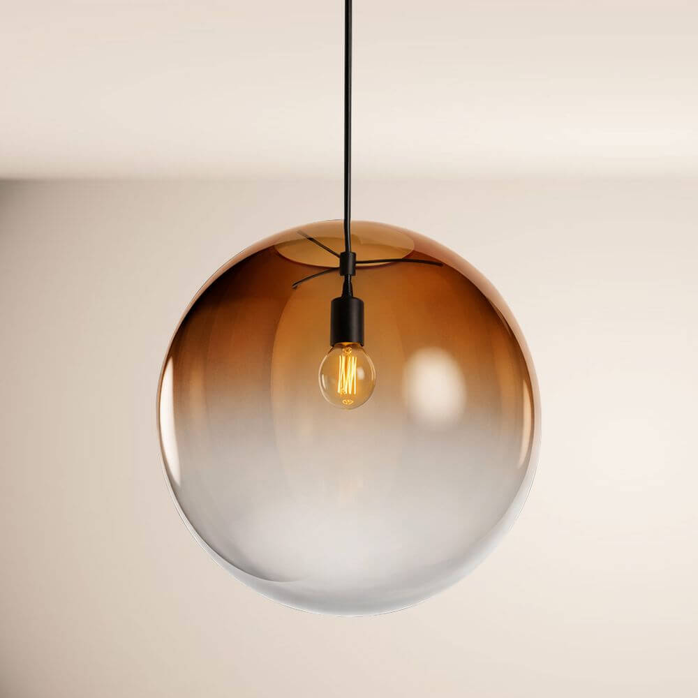 s.luce Orb Glaskugel Galerieleuchte 500cm Aufhängung Schwarz, moderne Glaskugel mit smokefarbenem Design.