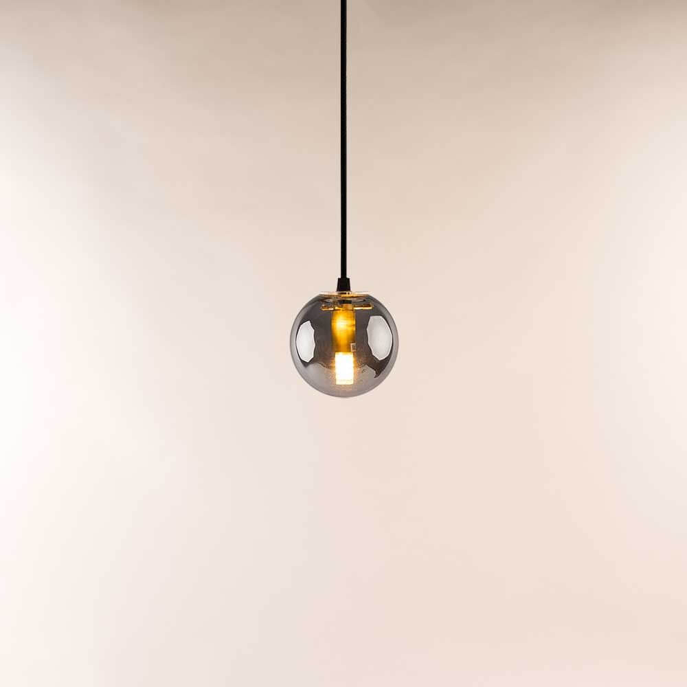 s.luce Orb Glaskugel Galerieleuchte 5m Abhängung mit rauchfarbenem Glas und modernem Design.