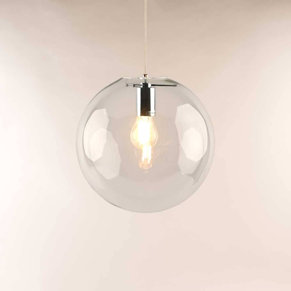 s.luce Orb Glaskugel Galerieleuchte 5m Abhängung in modernem Design mit klarer Glaskugel und Edison-Glühbirne.