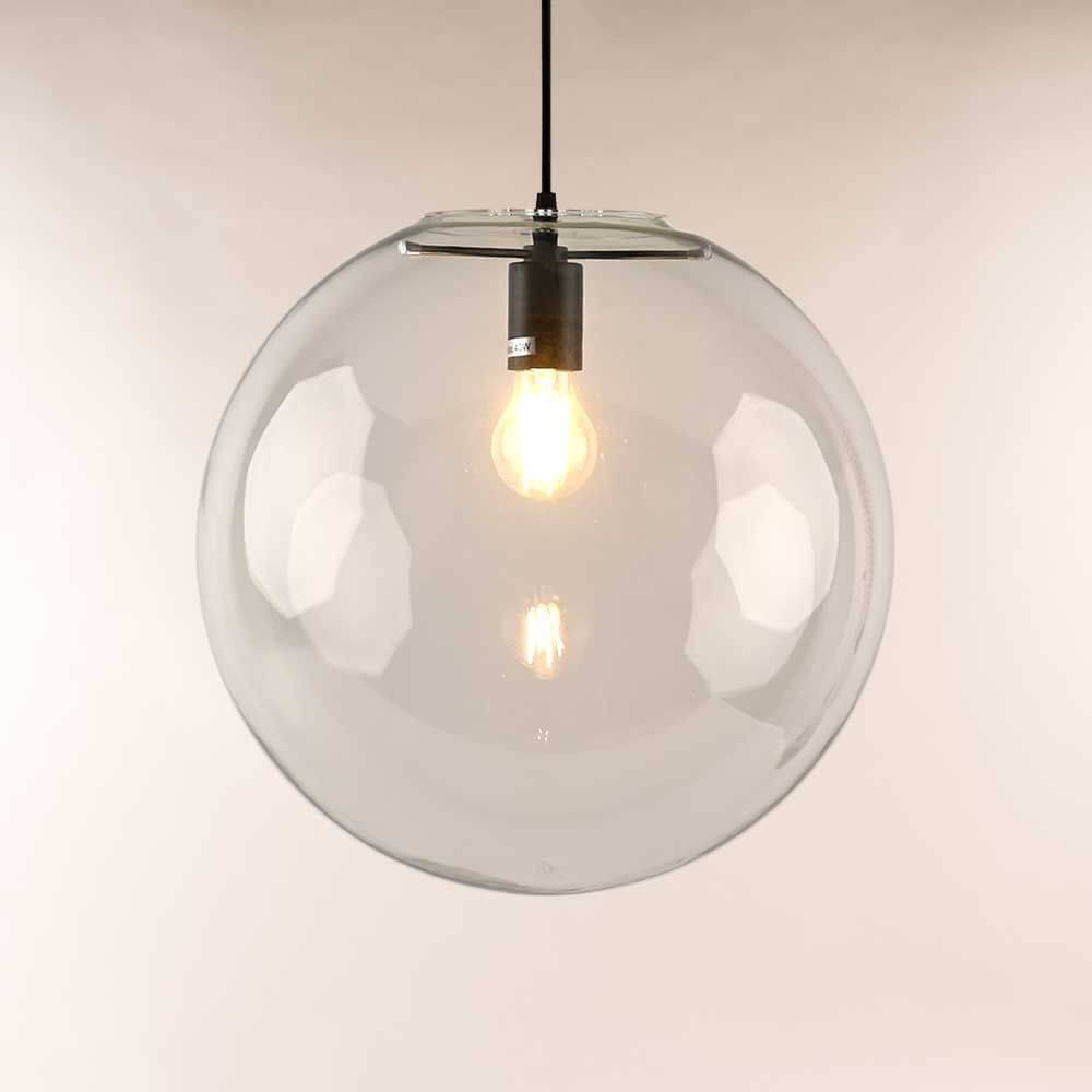 s.luce Orb Glaskugel Galerieleuchte 5m Abhängung mit großer klarer Glaskugel und warmem Licht.