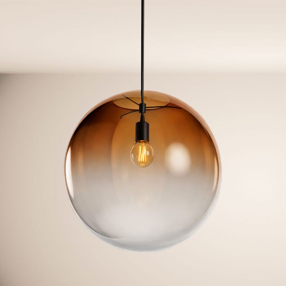 s.luce Orb Glaskugel Hängelampe 150cm Aufhängung Schwarz in eleganter Optik mit warmem Licht.
