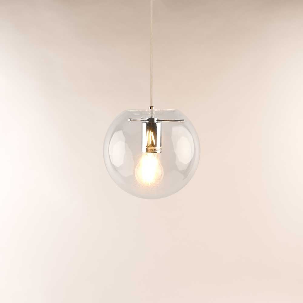 s.luce Lampada a sospensione Orb in vetro sfera con design moderno, sfera di vetro trasparente e luce visibile.