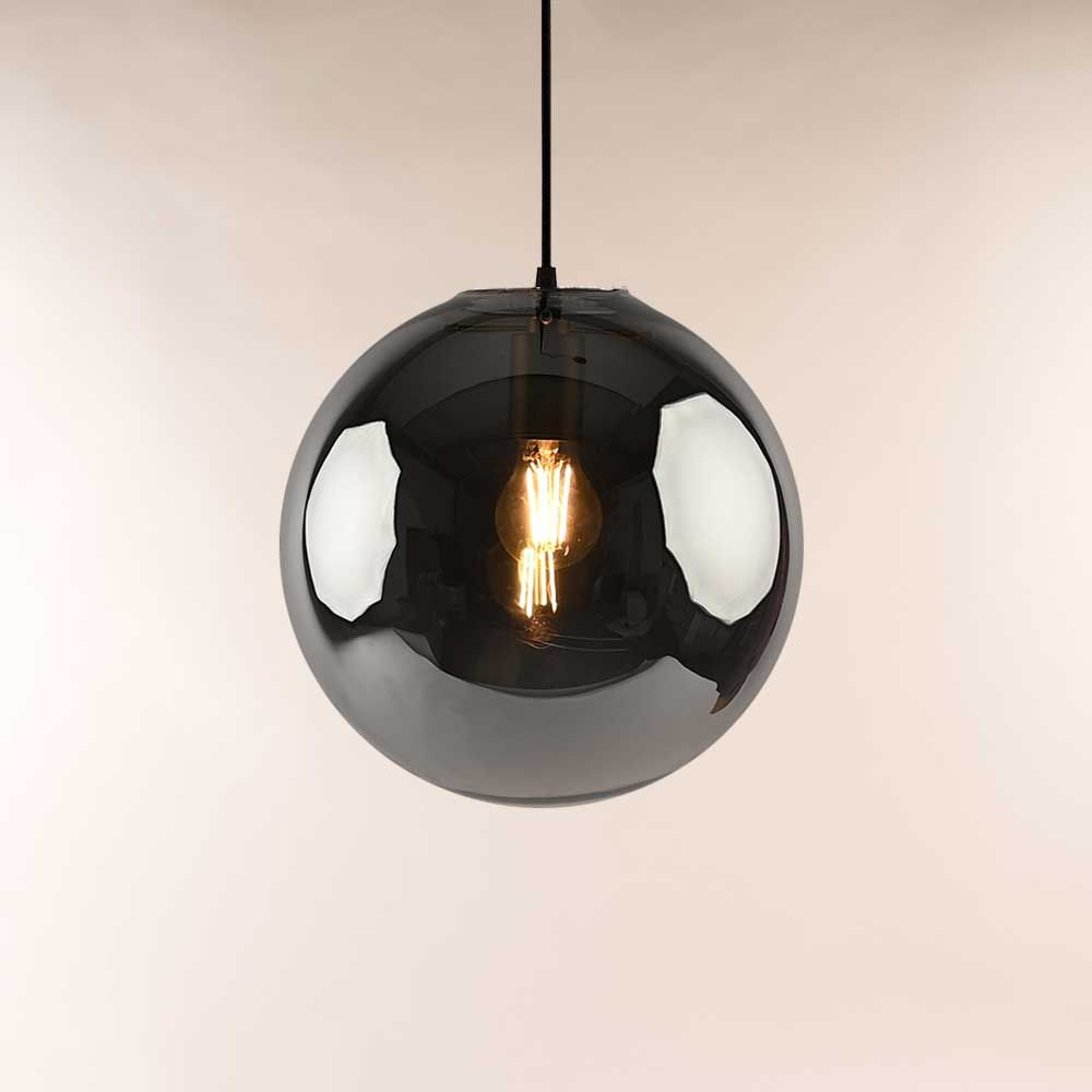 s.luce Lampada a sospensione Orb in vetro sfera con design elegante, vetro nero e luce calda.