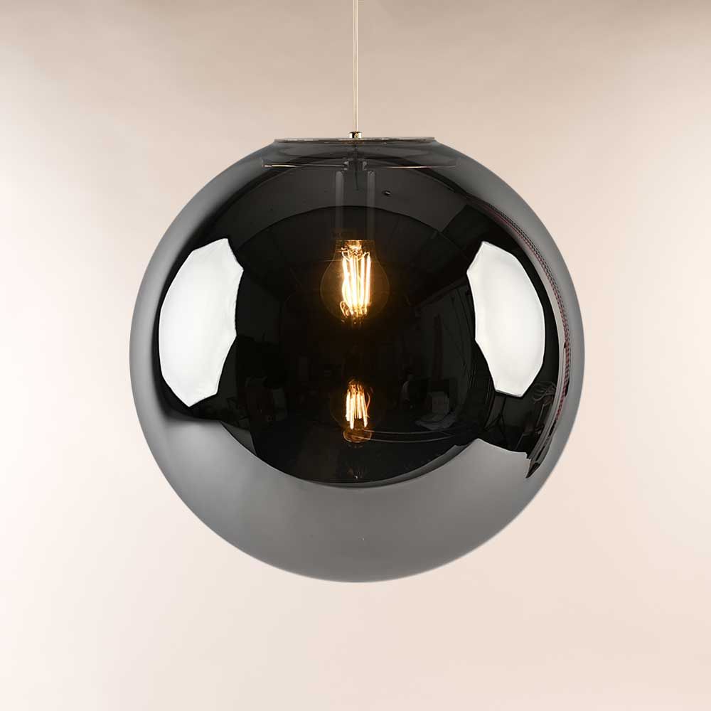 s.luce Lampada a sospensione Orb in vetro sfera in elegante nero con due lampadine luminose.