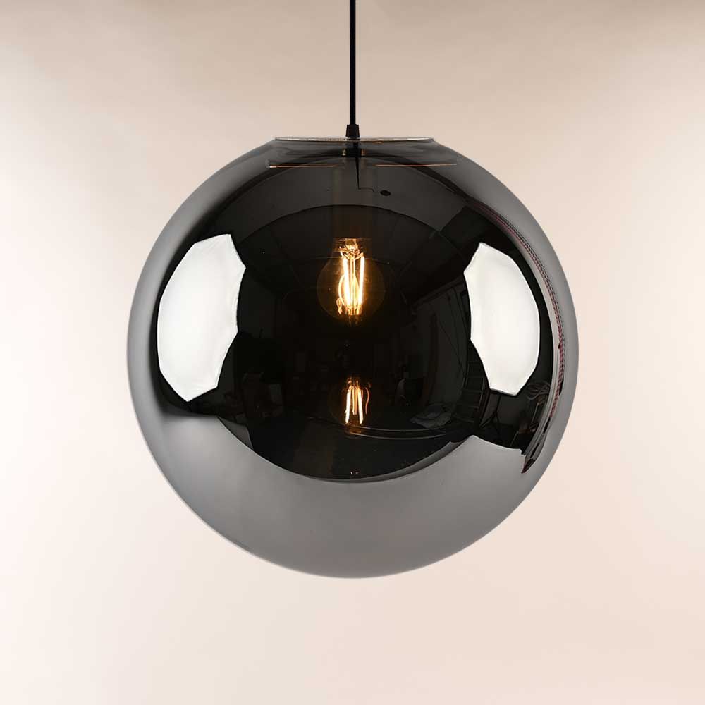 s.luce Orb glass ball pendant light in stylish black glass with a bright light inside.
