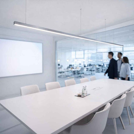 s.luce Oris LED linear light office pendant lamp XL made to measure 4000K in a modern office with a conference table.