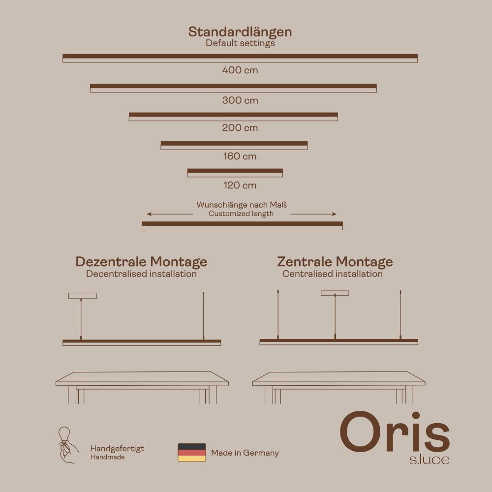 s.luce Oris LED-Linienleuchte Büro-Pendellampe XL nach Maß 4000K Standardlängen und Montagemöglichkeiten