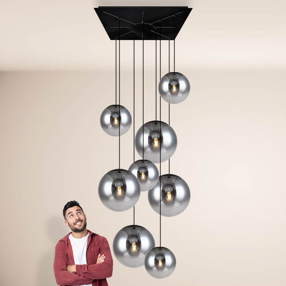 s.luce Progress XL Galerieleuchte 8-flammig mit Modular Baldachin, schicke Glaskugelleuchte im modernen Design.