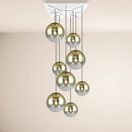 s.luce Progress XL Galerieleuchte 8-flammig mit Modular Baldachin in eleganten Glaskugeln.