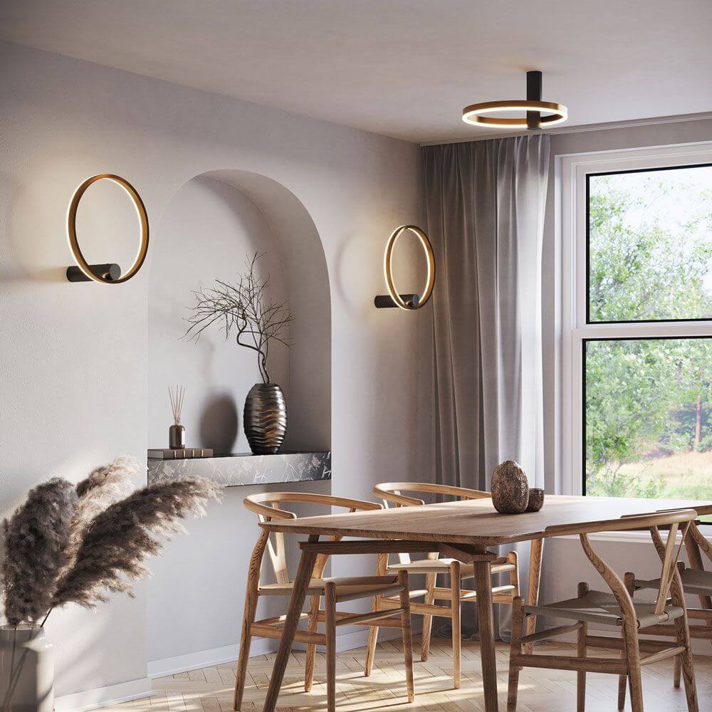 s.luce Ring Air LED wall and ceiling light Ø 40cm round indirect in elegant living space with table and windows.