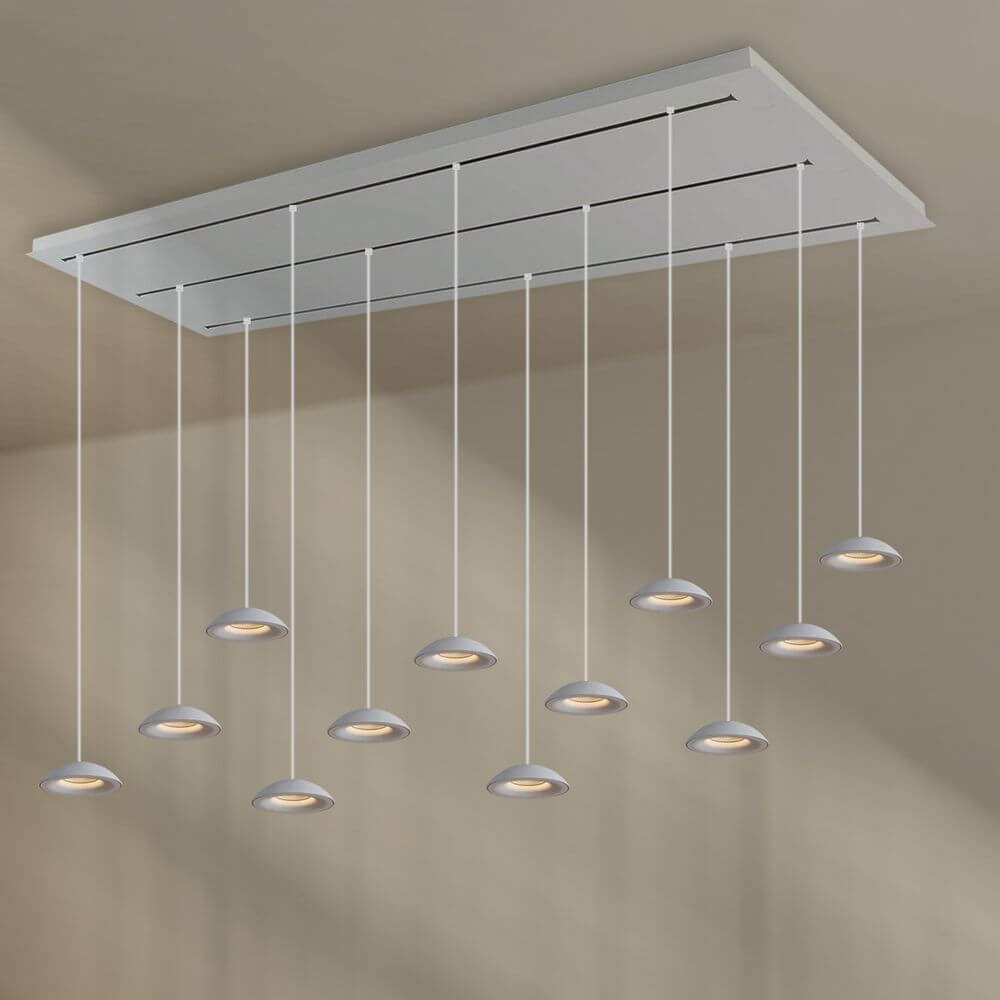 s.luce Santa Air LED Esszimmerlampe 12-flammig 200cm 3-reihig mit Pendelleuchten und Balkenbaldachin