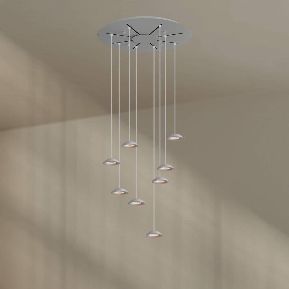 s.luce Santa Air LED Esszimmer-Pendelleuchte 8-flammig Ø 80cm Baldachin in modernem, minimalistischen Design.