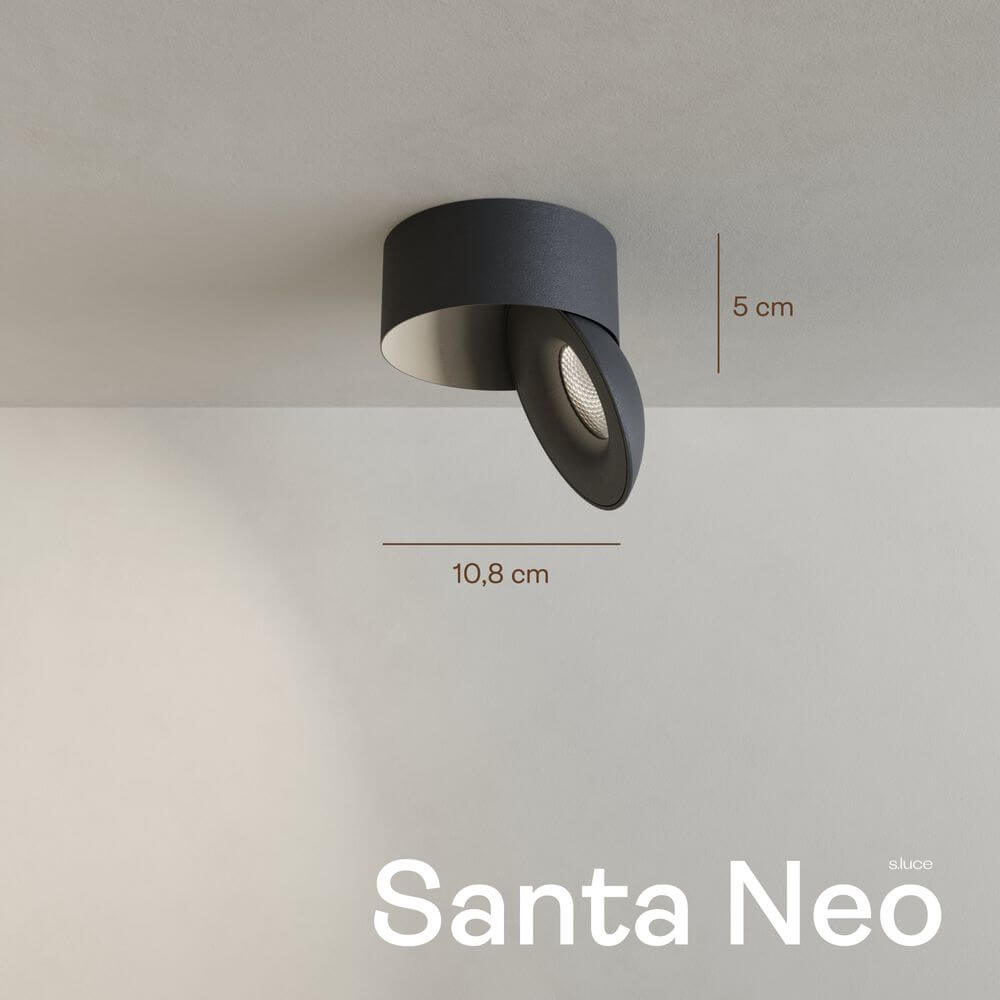 s.luce Santa Neo LED-Deckenstrahler in Schwarz, dimmbar und schwenkbar, elegante moderne Beleuchtung.