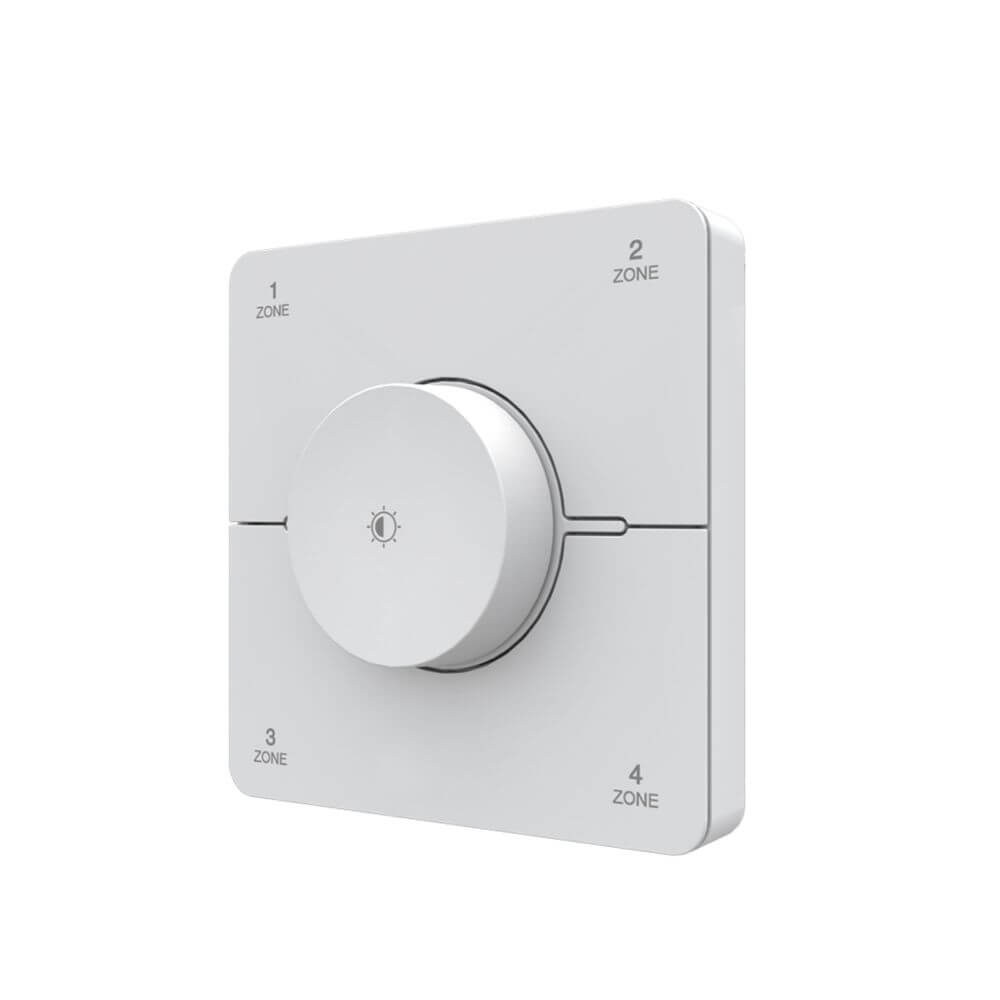 s.luce Smart-Dim-Set 4-Zonen 12/24V mit Fernbedienung inkl. Einbau – weiße Wandfernbedienung mit Drehregler für vier Zonen