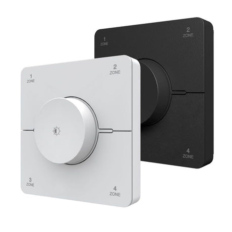 s.luce Smart-Dim-Set 4-Zonen 230V mit Fernbedienung inkl. Einbau – weiße und schwarze Wandsteuerung mit Drehknopf für 4 Lichtzonen