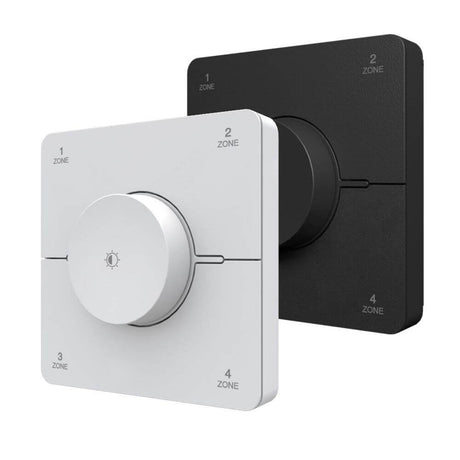 s.luce Smart-Dim-Set 4-Zonen 230V mit Fernbedienung inkl. Einbau – weiße und schwarze Wandsteuerung mit Drehknopf für 4 Lichtzonen