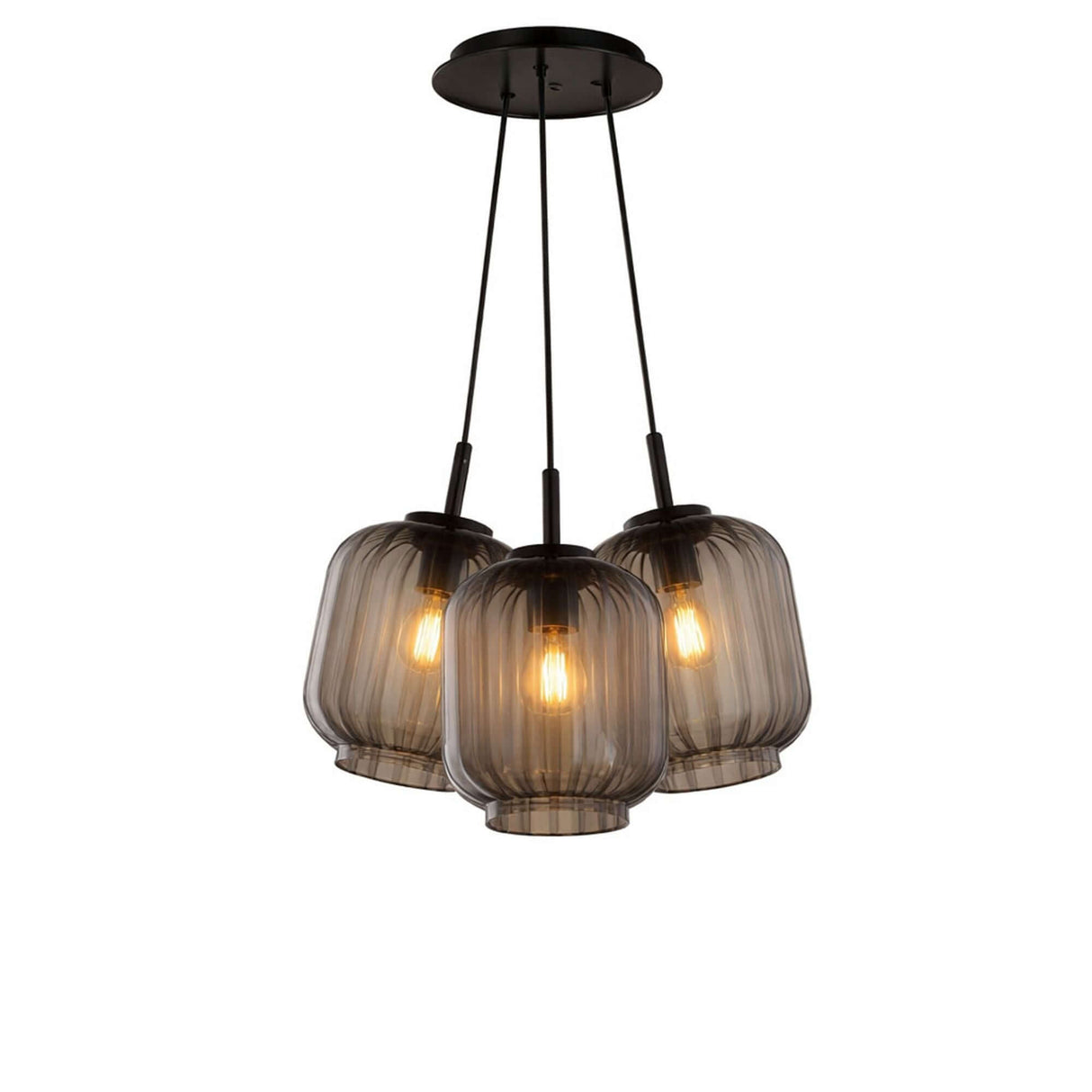 s.luce Velo Cluster Glas-Pendelleuchte 3-flammig 3x20cm in eleganter Anordnung mit drei Glasleuchten.