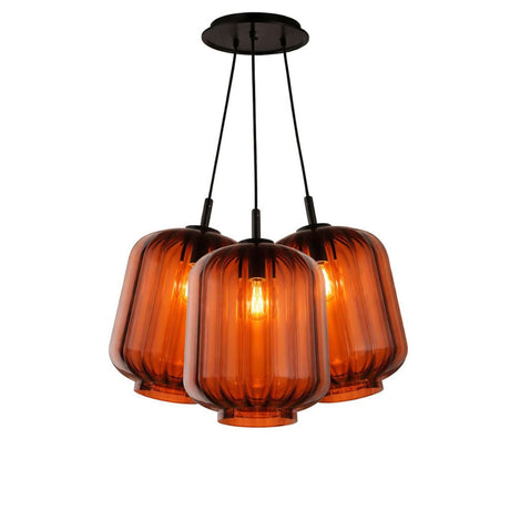 s.luce Velo Cluster Glas-Pendelleuchte 3-flammig 3x25cm mit drei großen, voluminösen Glasleuchten in Orange.