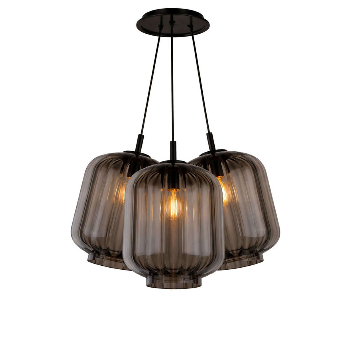 s.luce Velo Cluster Glas-Pendelleuchte 3-flammig 3x25cm in Glas und Metall mit eleganter Lichtreflexion.