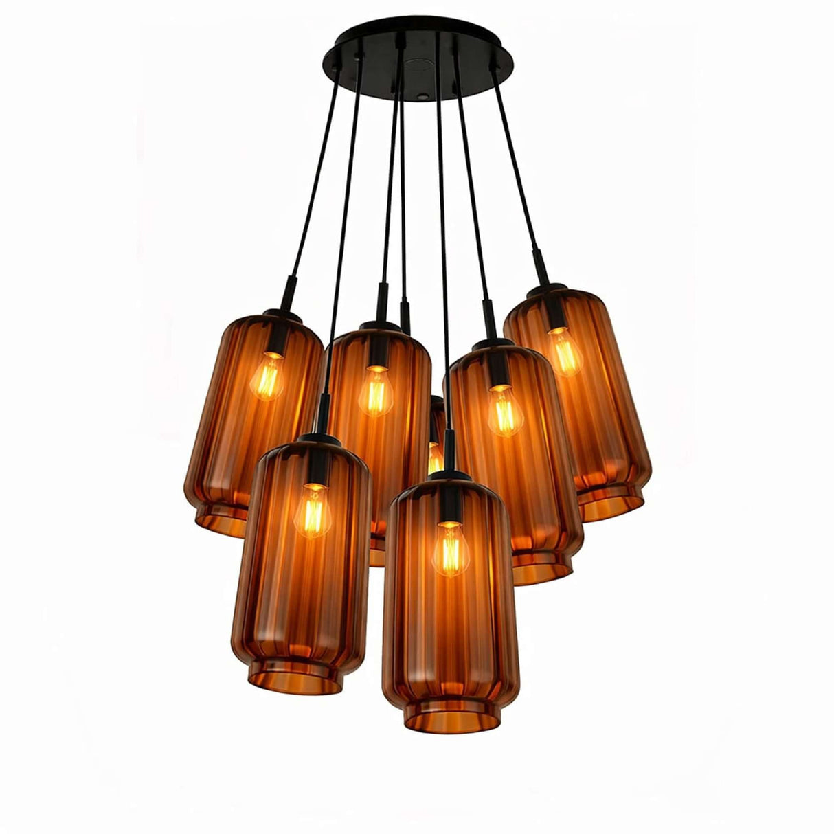 s.luce Velo Cluster Glas-Hängeleuchte 7-flammig 7x18cm mit stylischen, eleganten Glasleuchten in traubenförmiger Anordnung.