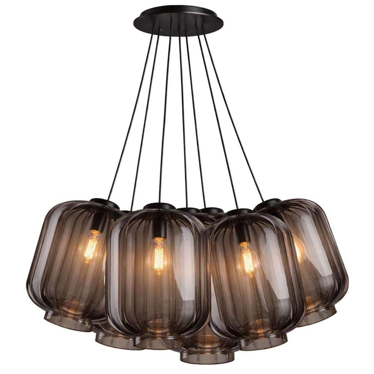 s.luce Velo Cluster Glas-Pendelleuchte 7-flammig 7x25cm mit sieben rauchglas Leuchten und Kabeln