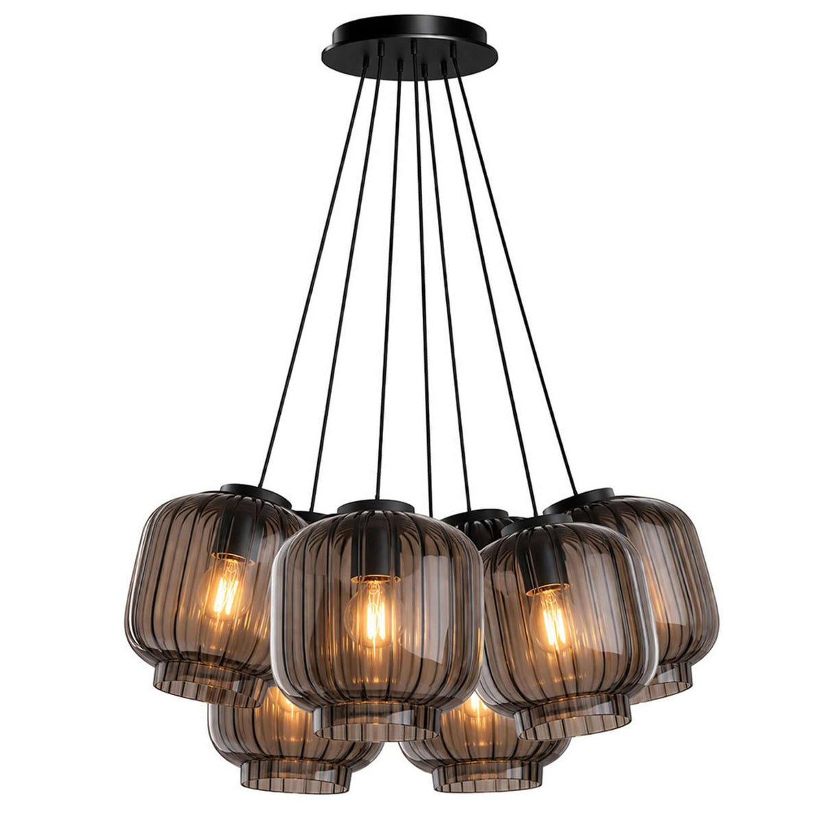 s.luce Velo Cluster Glas-Pendelleuchte 7-flammig 7x20cm in stilvollem Design mit sieben Glasleuchten.