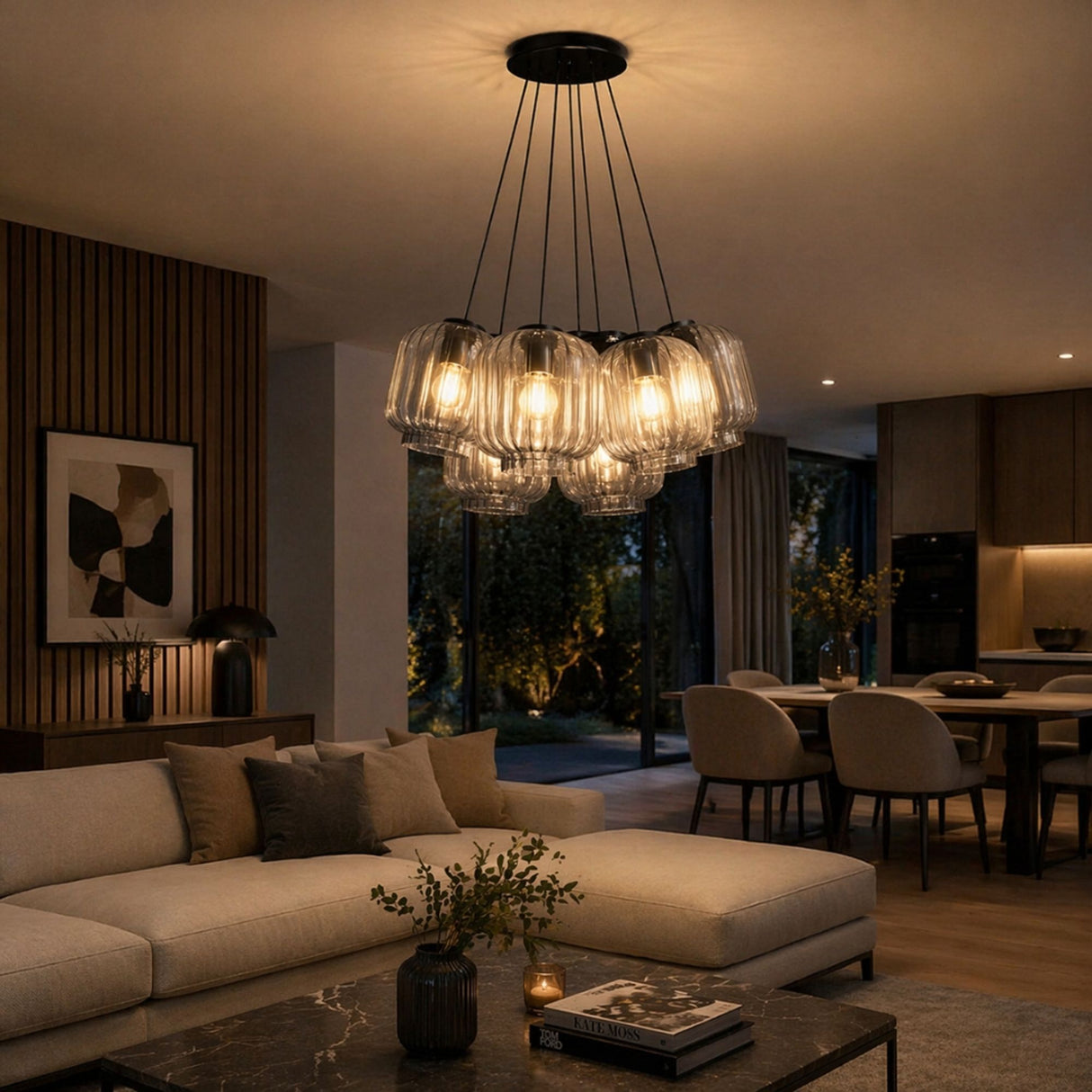 s.luce Velo Candeeiro pendente Cluster em vidro, 7 luzes, 7x20cm