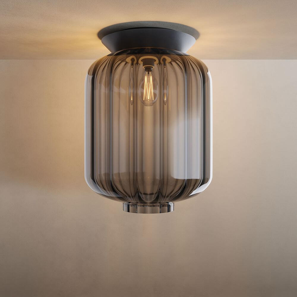 s.luce Velo Glas-Deckenleuchte E27 in rauchfarbigem Glas, stilvolle Deckenleuchte für modernes Wohnen.