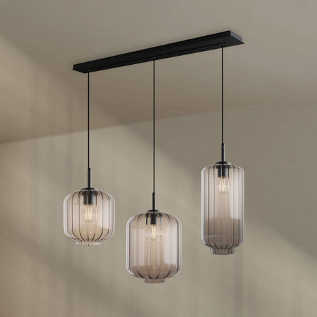 s.luce Velo Esstisch-Hängelampe 3-flammig 120cm Ø 18/20/25cm mit eleganten Glasleuchten und modernen Design.