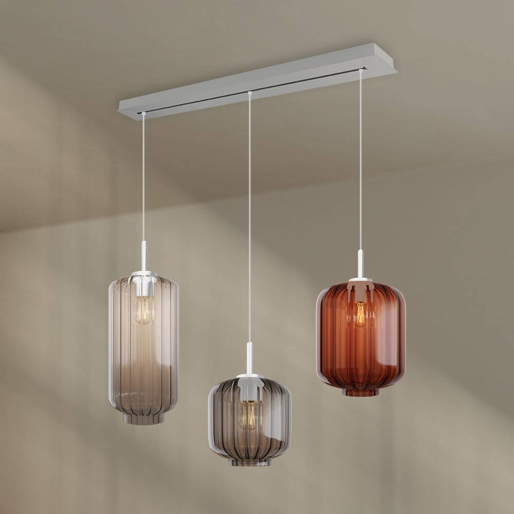 s.luce Velo Esstisch-Hängelampe 3-flammig 120cm Ø 18/20/25cm in modernem Design mit Glasleuchten.