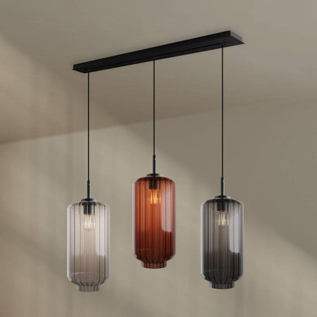 s.luce Velo Esstisch-Pendelleuchte 3-flammig 120cm Ø 18cm mit eleganten Glasleuchten in modernem Design.