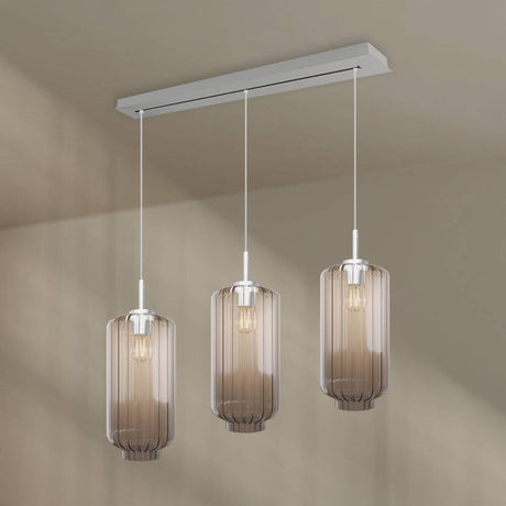 s.luce Velo Esstisch-Pendelleuchte 3-flammig 120cm Ø 18cm in modernem Design mit drei Glasleuchten