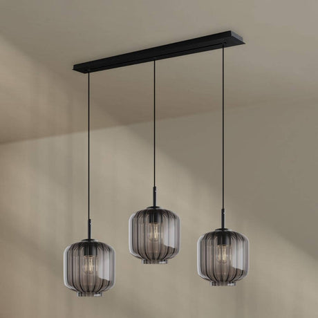 s.luce Velo Esstischlampe 3-flammig Baldachin 120cm Ø 20cm mit drei eleganten Glasleuchten.